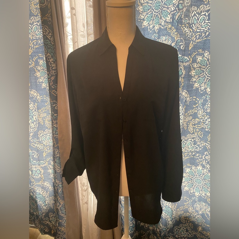 Talbots black top blouse button down size large
